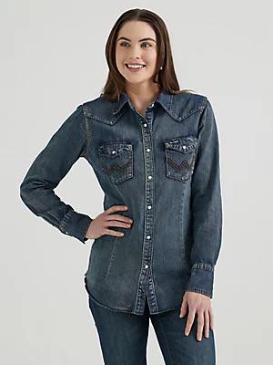 Wrangler Women's Denim Long Sleeve Western Shirt With Snaps