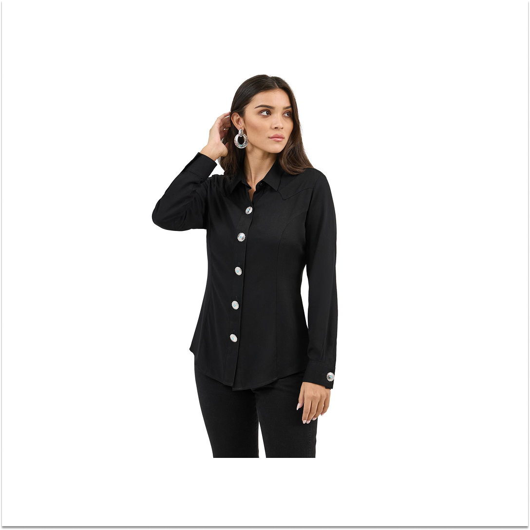 Wrangler Women's Party Western Snap Shirt Black – Wei's Western Wear