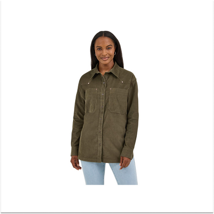 Wrangler Women's Punchy Boyfriend Cord Shirt Olive weis-western-wear