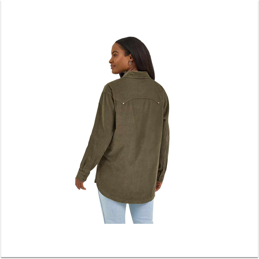 Wrangler Women's Punchy Boyfriend Cord Shirt Olive weis-western-wear