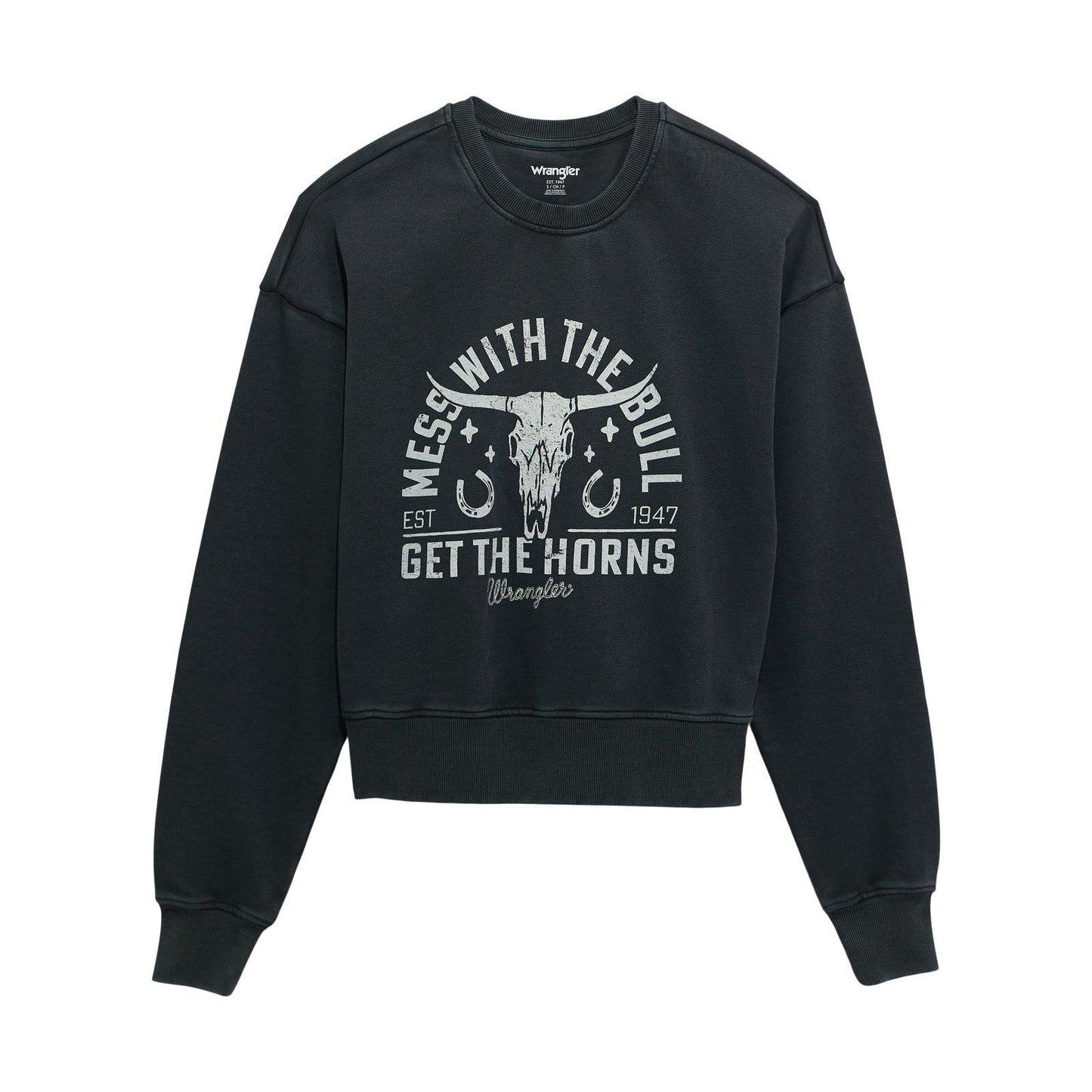 Wrangler Women's Retro Crew Fleece Cropped Long Sleeve In Black weis-western-wear