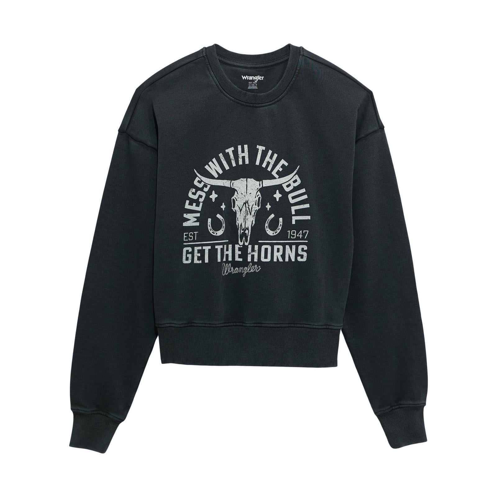 Wrangler Women's Retro Crew Fleece Cropped Long Sleeve In Black weis-western-wear