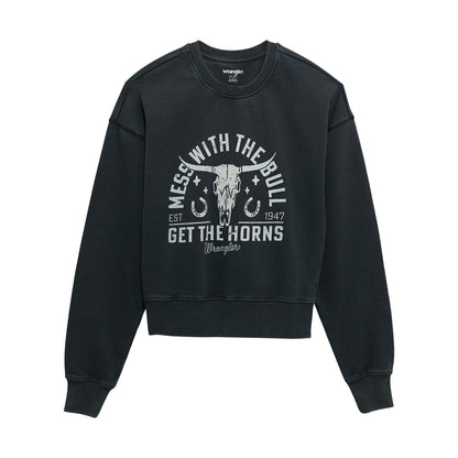 Wrangler Women's Retro Crew Fleece Cropped Long Sleeve In Black weis-western-wear