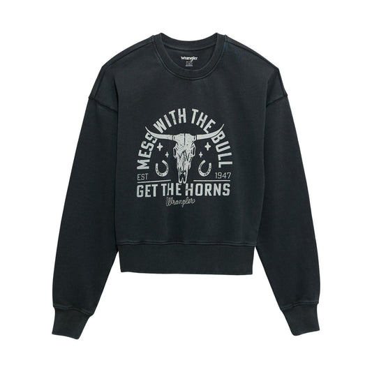 Wrangler Women's Retro Crew Fleece Cropped Long Sleeve In Black weis-western-wear