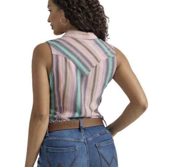 Wrangler Women's Retro Punchy Striped Colourful Snap Sleeveless Shirt 112347170