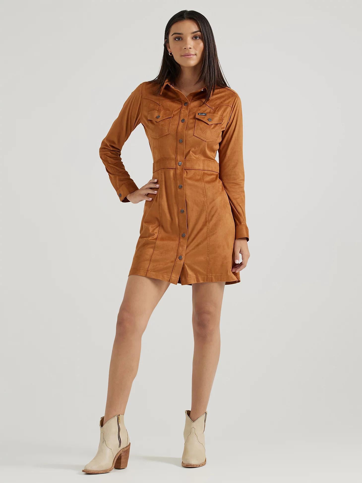 Wrangler Women's Retro Western Vintage Snap Shirt Dress Brown Wei's Western Wear Wrangler Women's Retro Western Vintage Snap Shirt Dress Brown Wei's Western Wear