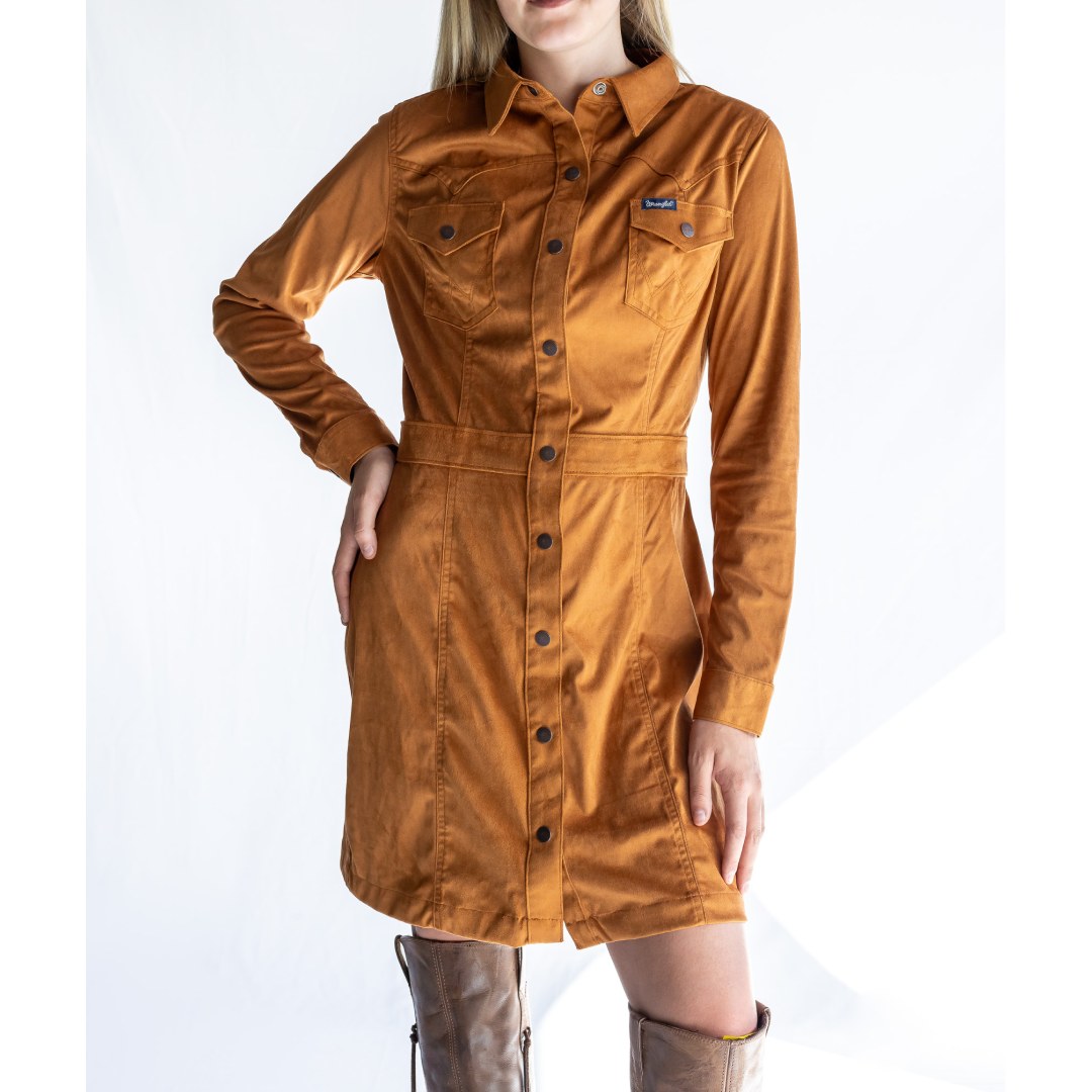 Wrangler Women's Retro Western Vintage Snap Shirt Dress Brown Wei's Western Wear Wrangler Women's Retro Western Vintage Snap Shirt Dress Brown Wei's Western Wear