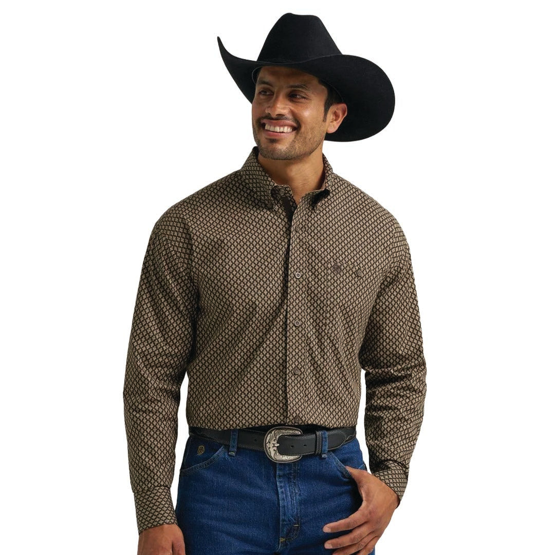 Wrangler® Men's George Strait Collection One Pocket Long Sleeve Shirt - Brown Multi-CLEARANCE