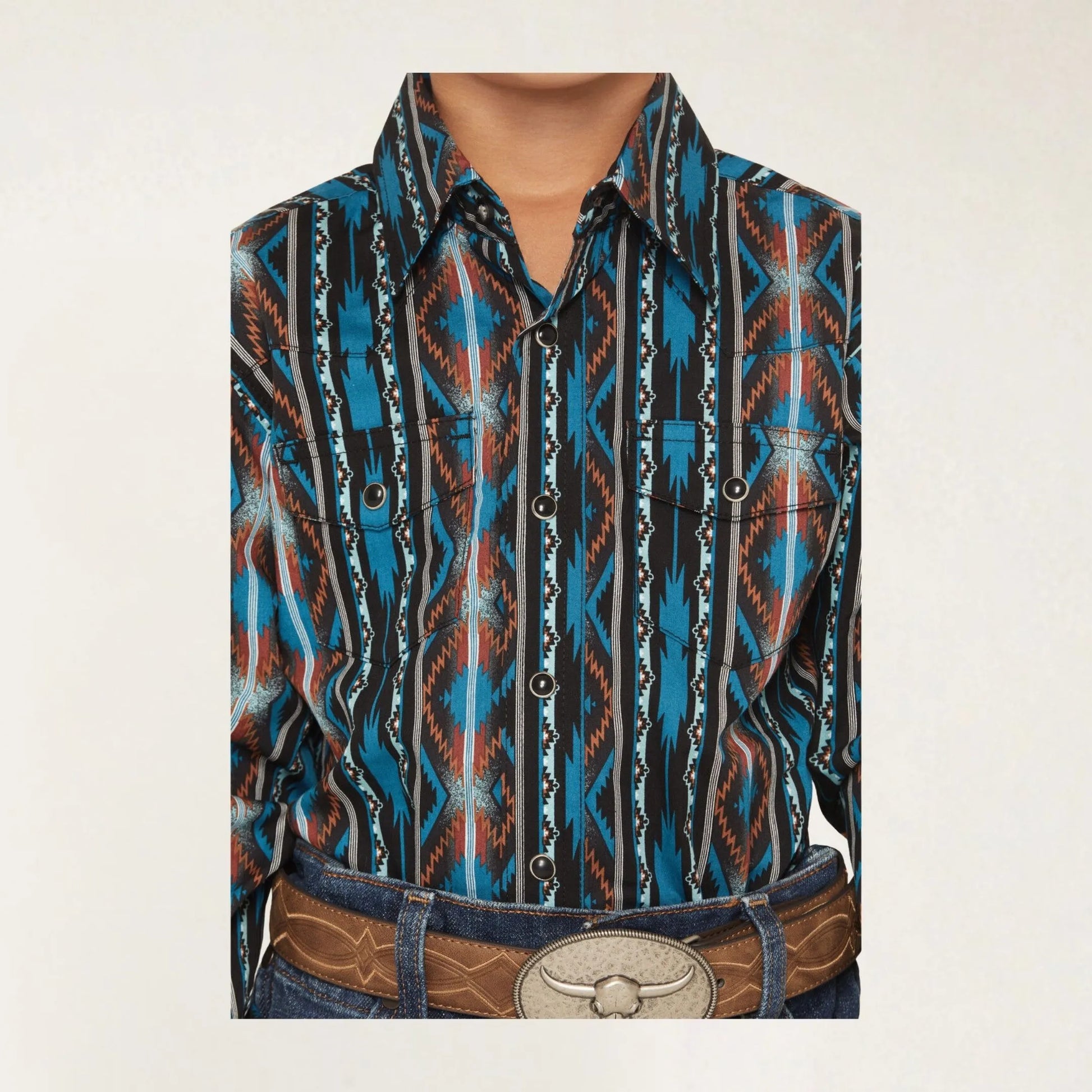Wrangler Boy's Checotah Print Long Sleeve Button Up weis-western-wear