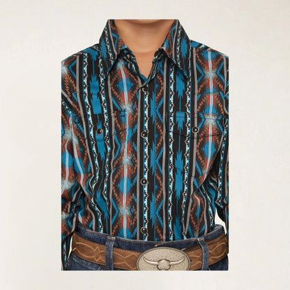 Wrangler Boy's Checotah Print Long Sleeve Button Up weis-western-wear