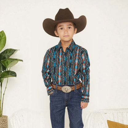 Wrangler Boy's Checotah Print Long Sleeve Button Up weis-western-wear