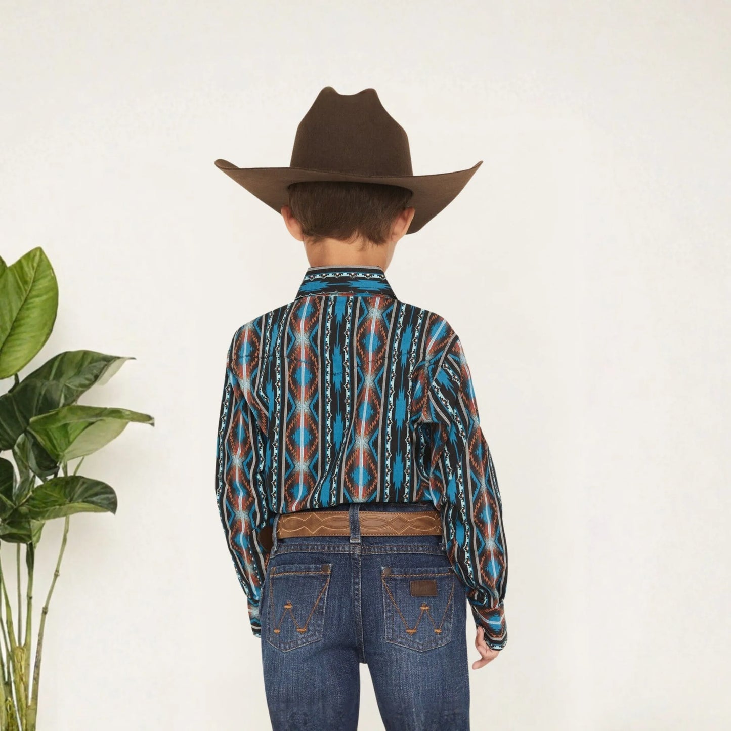 Wrangler Boy's Checotah Print Long Sleeve Button Up weis-western-wear