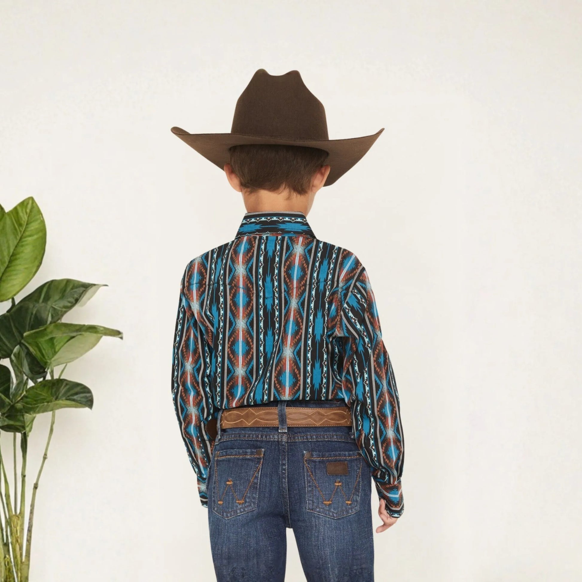 Wrangler Boy's Checotah Print Long Sleeve Button Up weis-western-wear