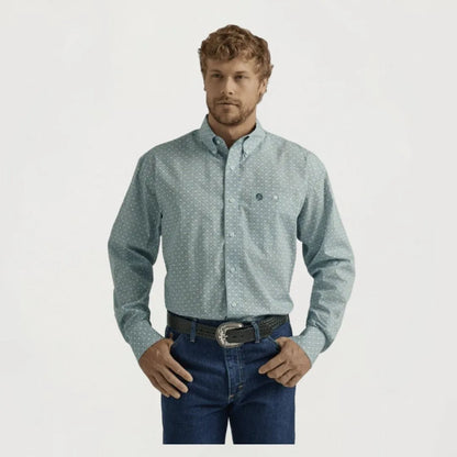 Wrangler Men’s George Strait One Pocket Long Sleeve Blue