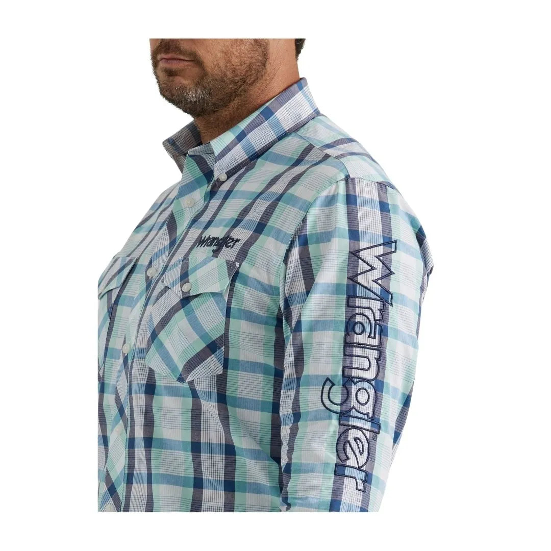 Wrangler Men's Logo Long Sleeve Shirt Teal