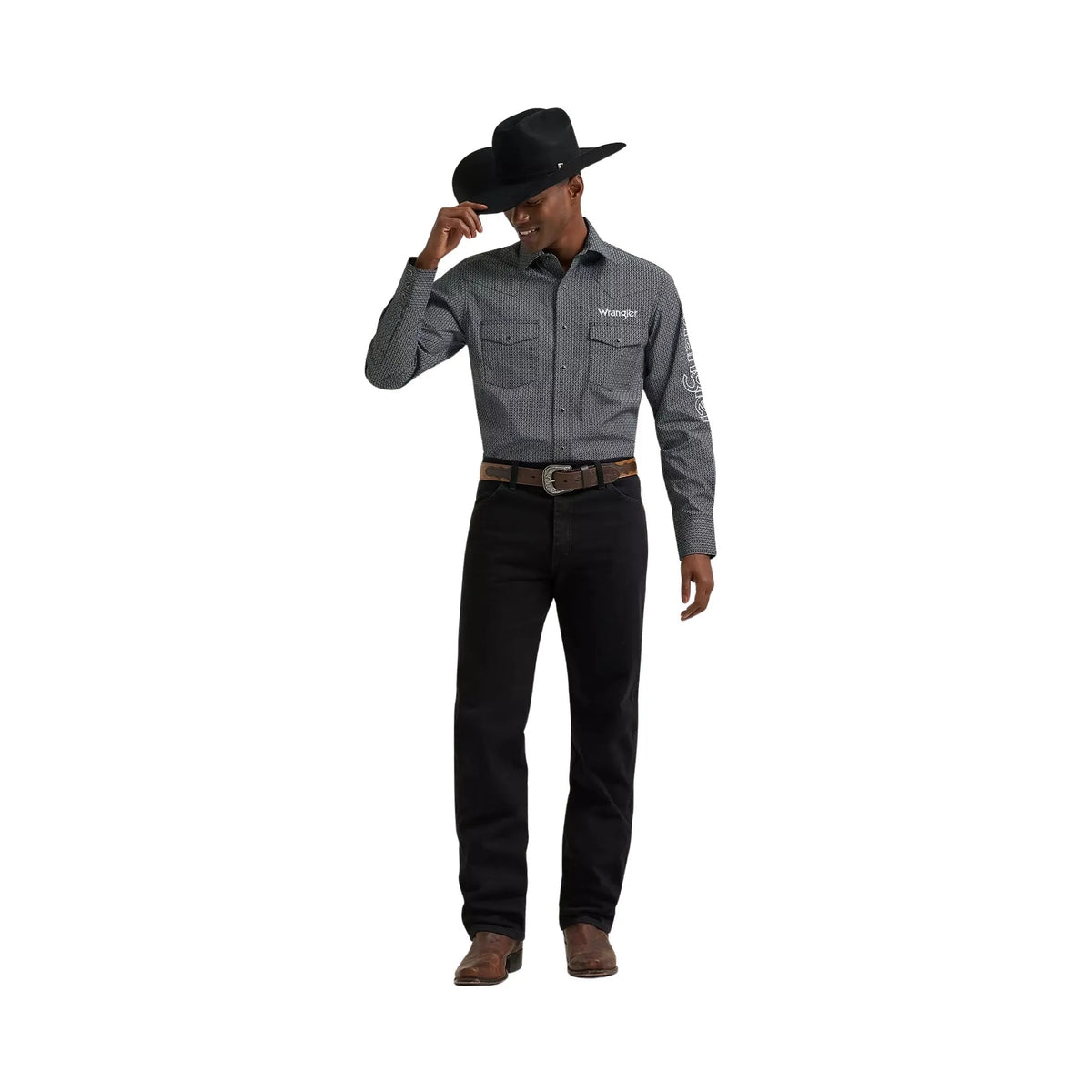 Wrangler Men's Long Sleeve Logo Shirt - Classic Fit - Snaps