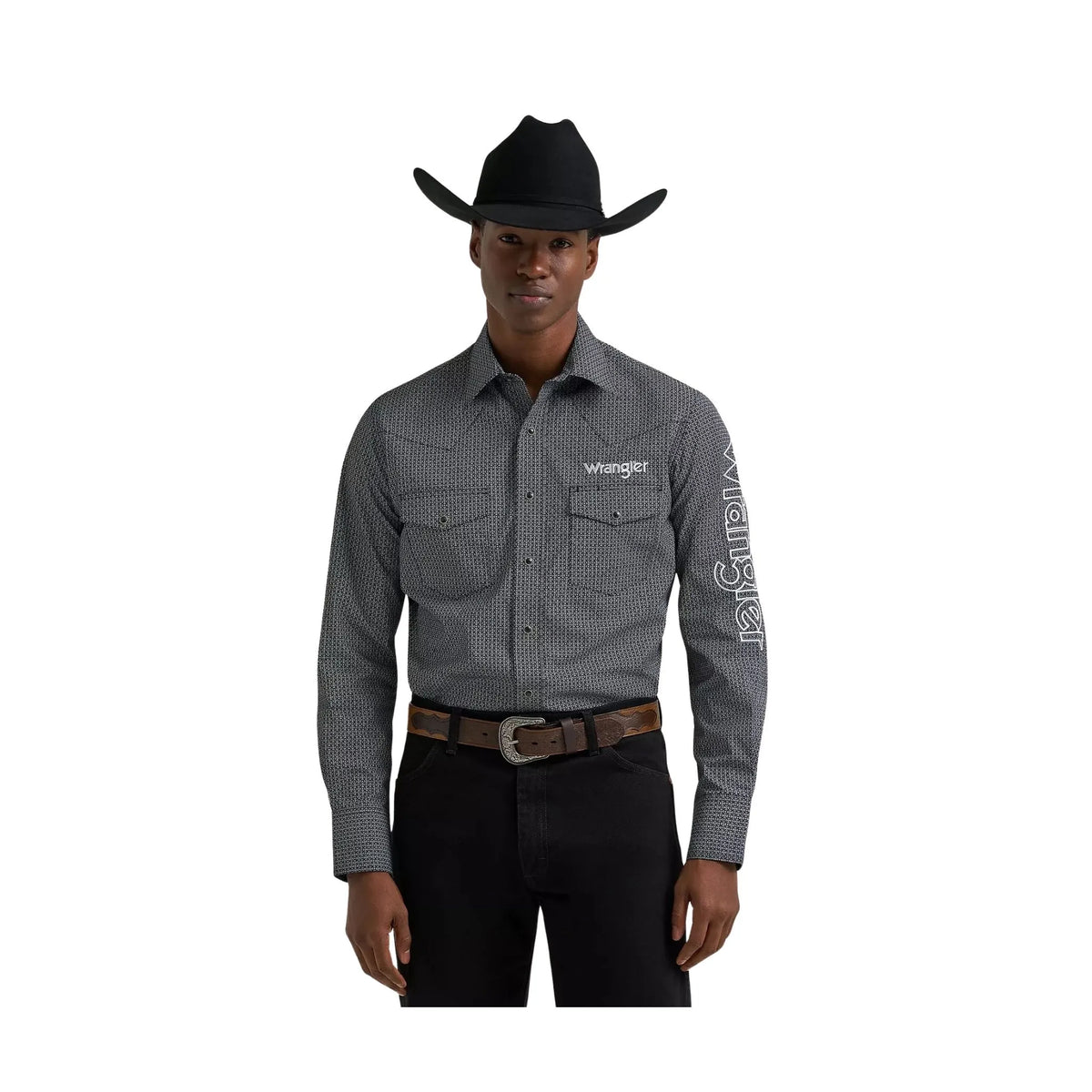 Wrangler Men's Long Sleeve Logo Shirt - Classic Fit - Snaps