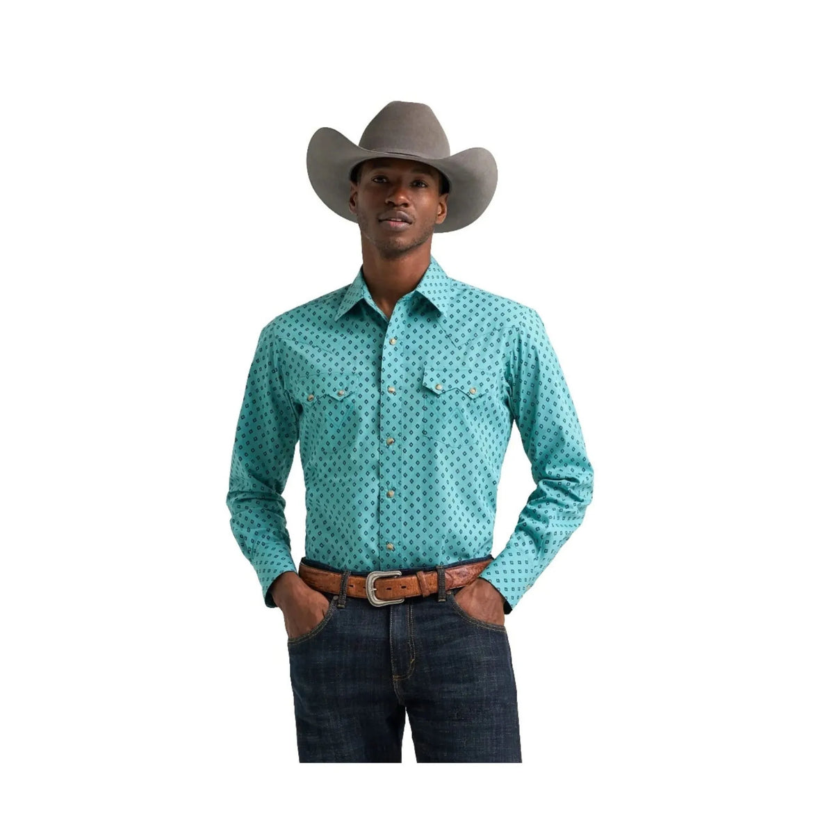 Wrangler Men's Modern Fit Long Sleeve Turqoiuse Western Shirt