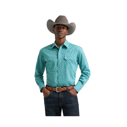 Wrangler Men's Modern Fit Long Sleeve Turqoiuse Western Shirt