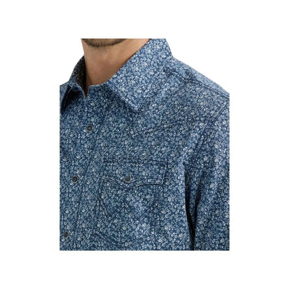 Wrangler Men's Retro Premium Long Sleeve Shirt Modern Fit Indigo Blue