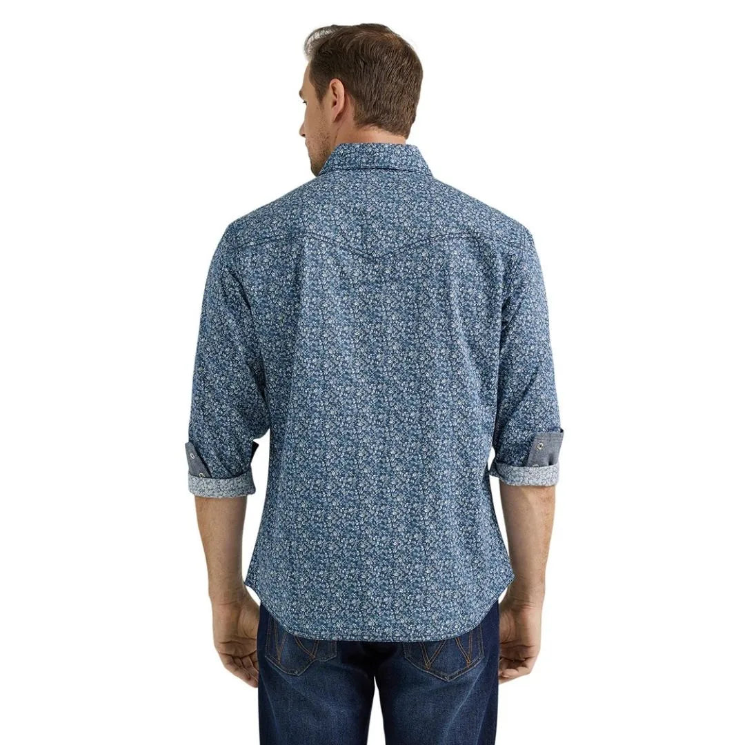 Wrangler Men's Retro Premium Long Sleeve Shirt Modern Fit Indigo Blue