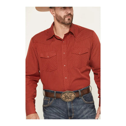 Wrangler Men's Tonal Striped Long Sleeve Pearl Snap Western Shirt