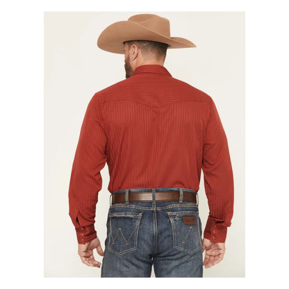 Wrangler Men's Tonal Striped Long Sleeve Pearl Snap Western Shirt