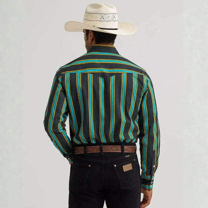Wrangler Men's Vintage Inspired Brushpopper Black Multi Snap Shirt weis-western-wear