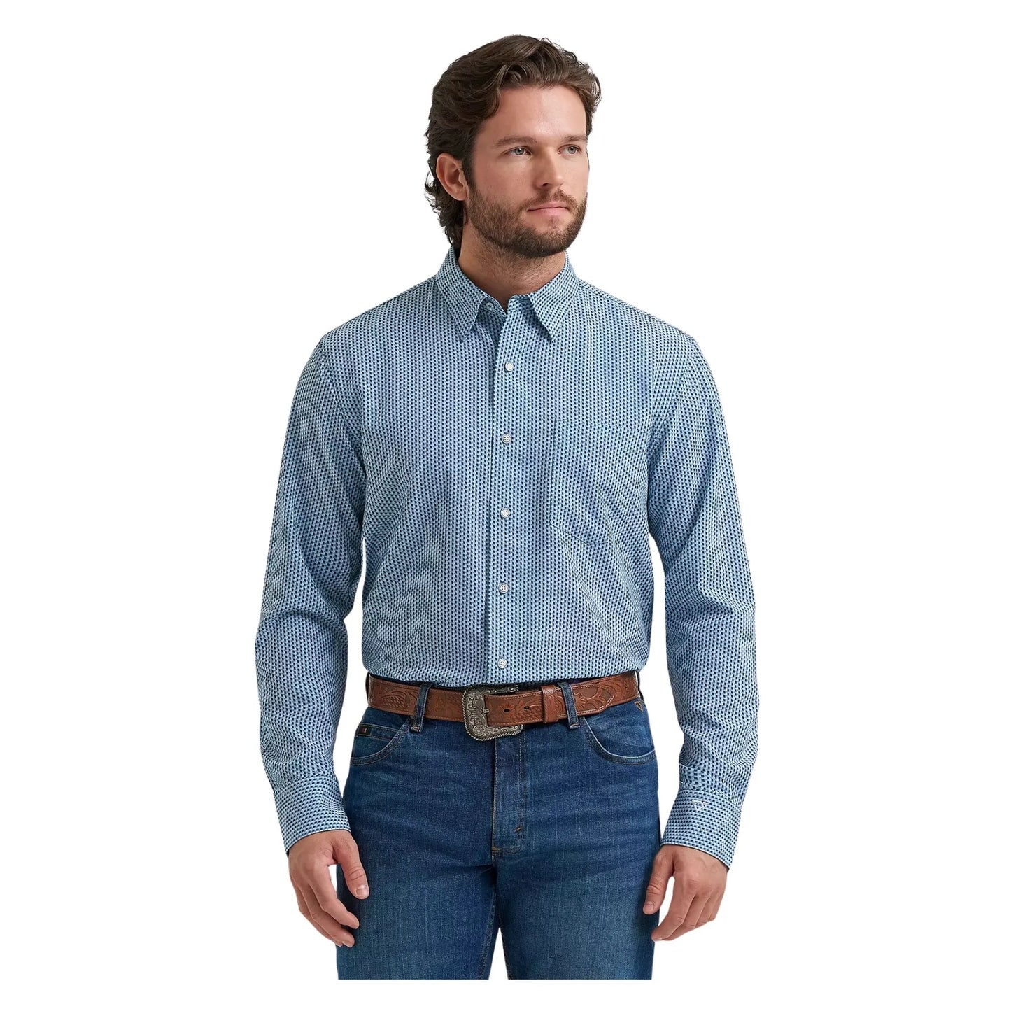Wrangler Men's X Cody Johnson Performance Geo Blue Shirt - Wrangler