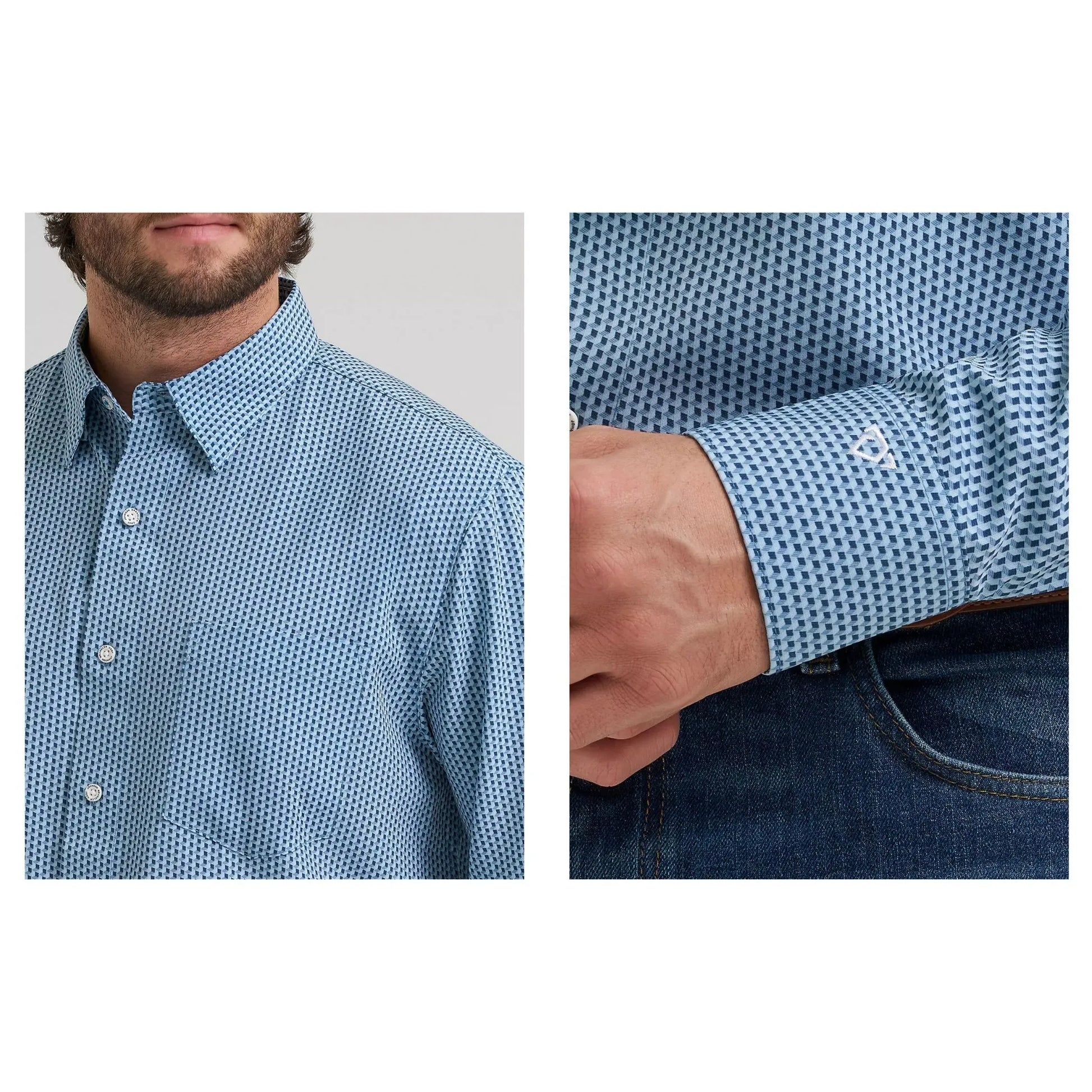 Wrangler Men's X Cody Johnson Performance Geo Blue Shirt - Wrangler