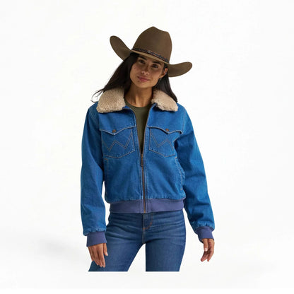 Wrangler Women's Denim Sherpa-Lined Bomber Jacket