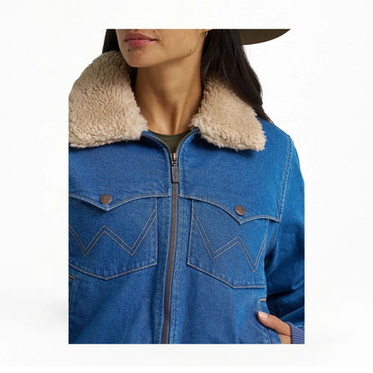 Wrangler Women's Denim Sherpa-Lined Bomber Jacket