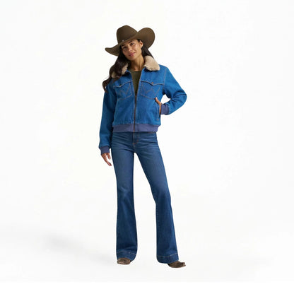 Wrangler Women's Denim Sherpa-Lined Bomber Jacket