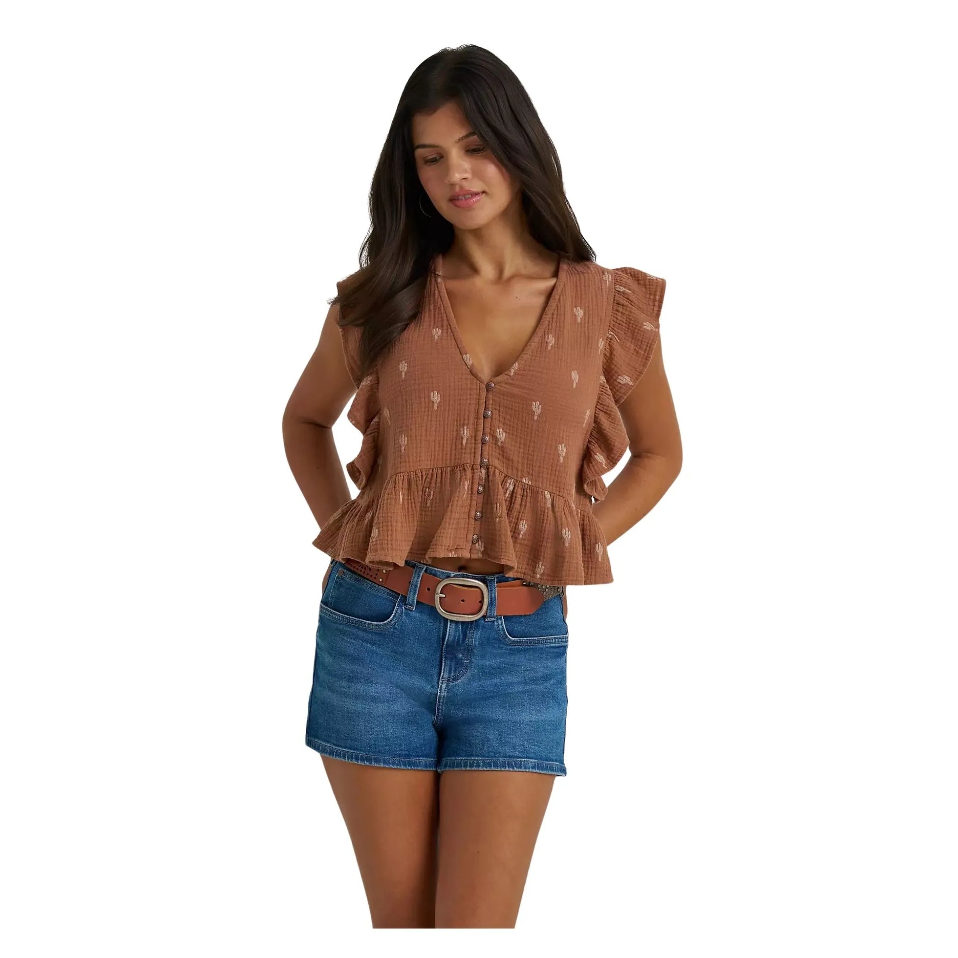 Wrangler Women's Gauzy Flutter Sleeve Blouse weis-western-wear