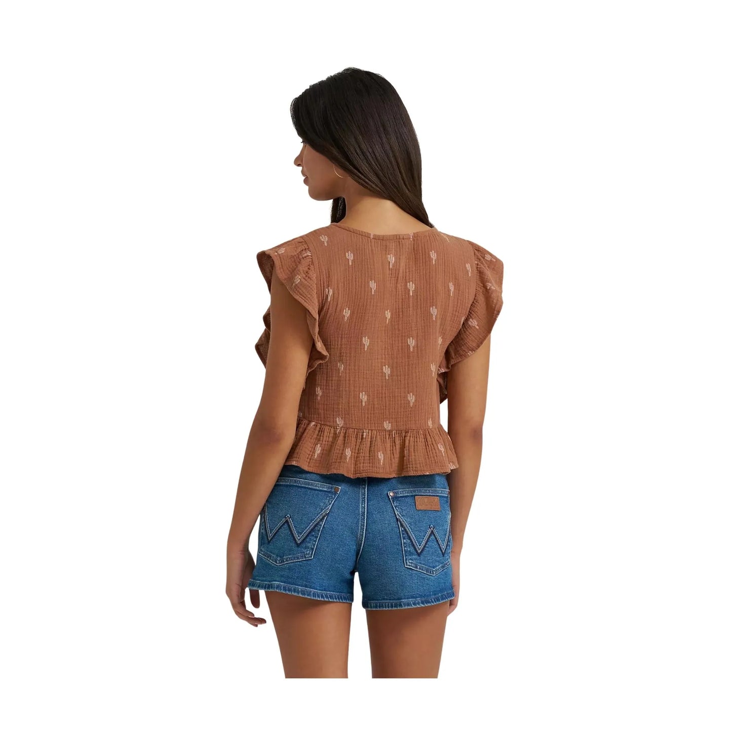 Wrangler Women's Gauzy Flutter Sleeve Blouse weis-western-wear