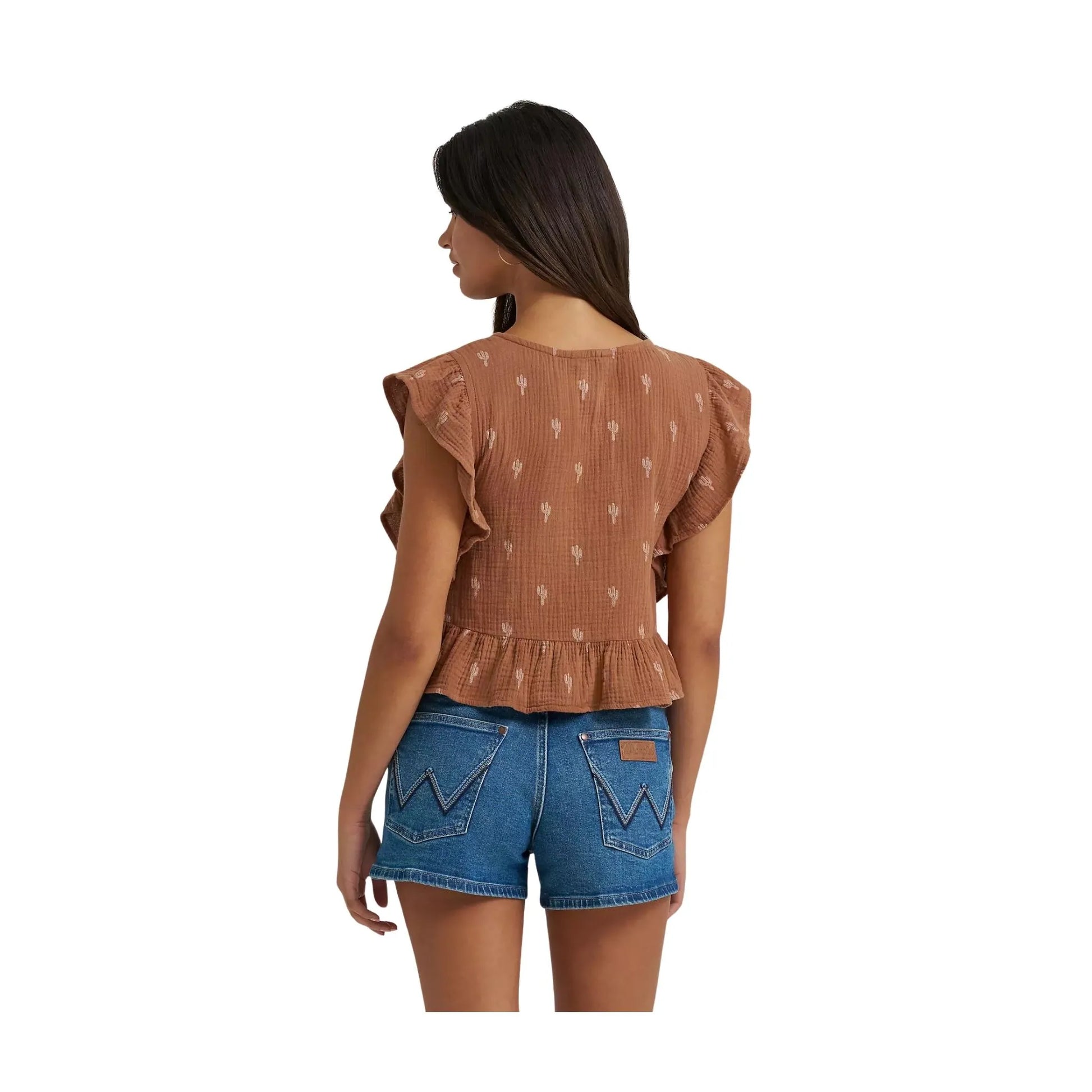 Wrangler Women's Gauzy Flutter Sleeve Blouse weis-western-wear
