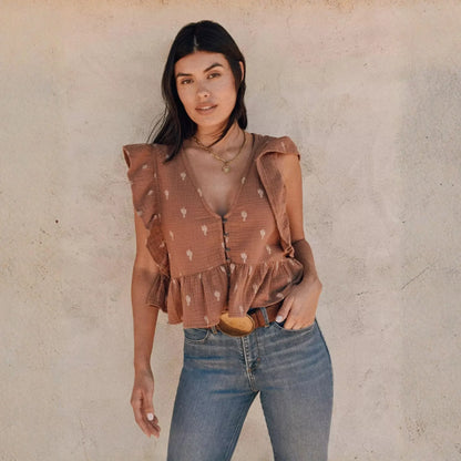 Wrangler Women's Gauzy Flutter Sleeve Blouse weis-western-wear