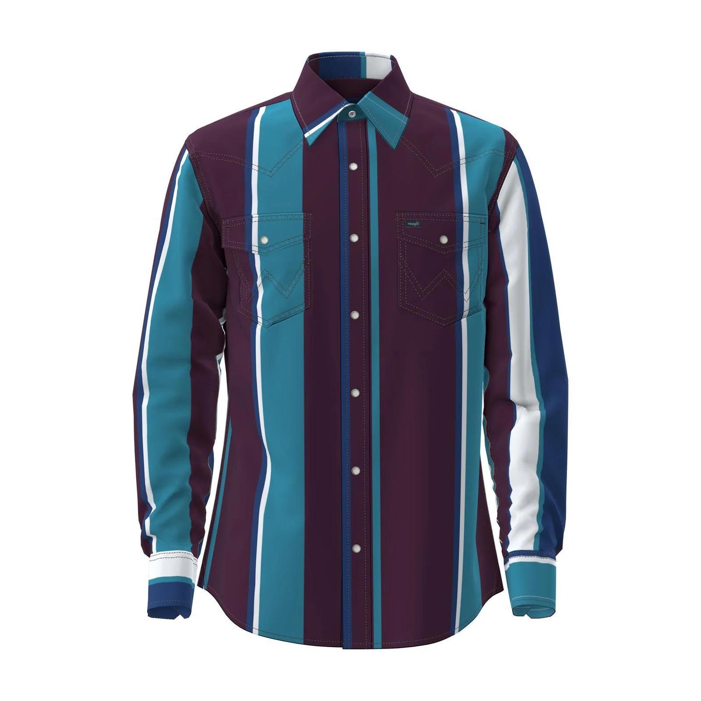 Wrangler 112375225 Brushpopper vintage long sleeve western shirt, front studio view showcasing the classic pattern.