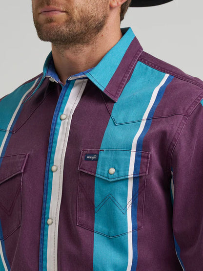 Wrangler 112375225 Brushpopper vintage long sleeve western shirt, full front view on a mannequin.