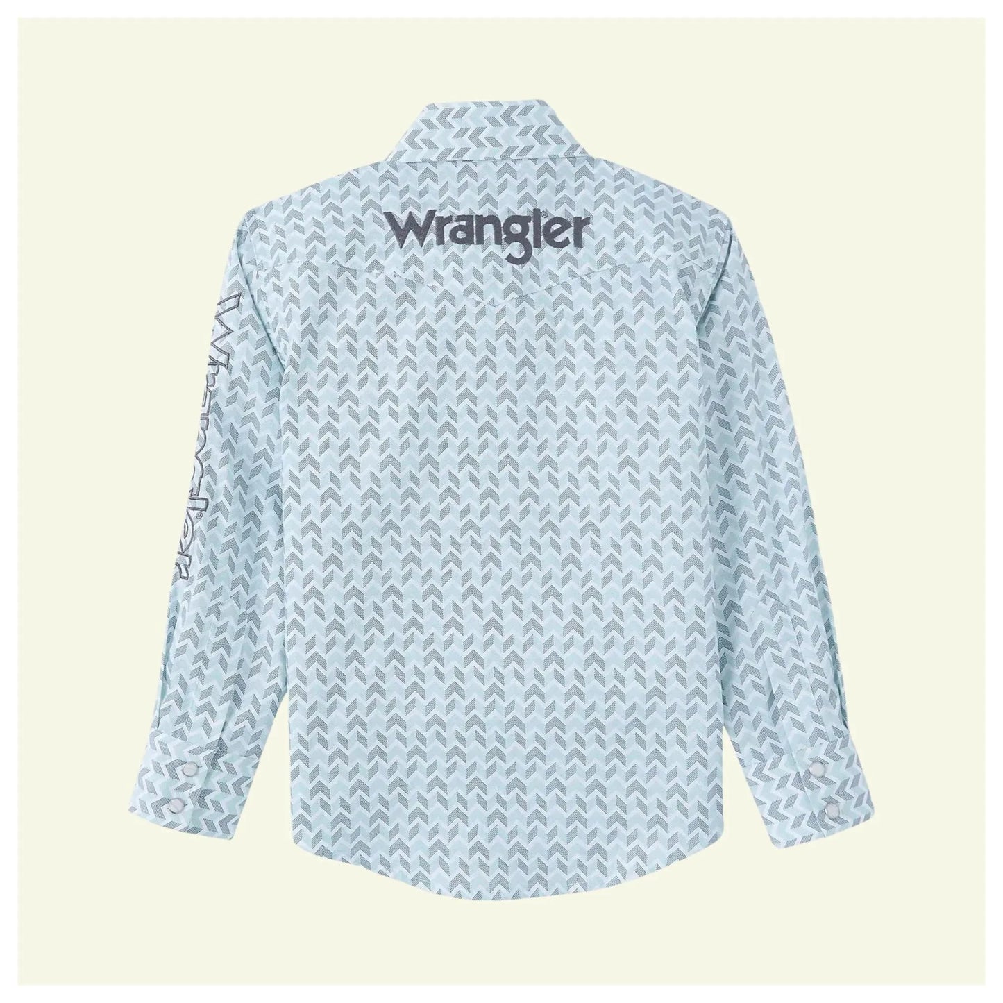 Wrangler Boy's Western Shirt In Aqua/Grey Print, Wrangler Down Sleeve/Chest Pocket