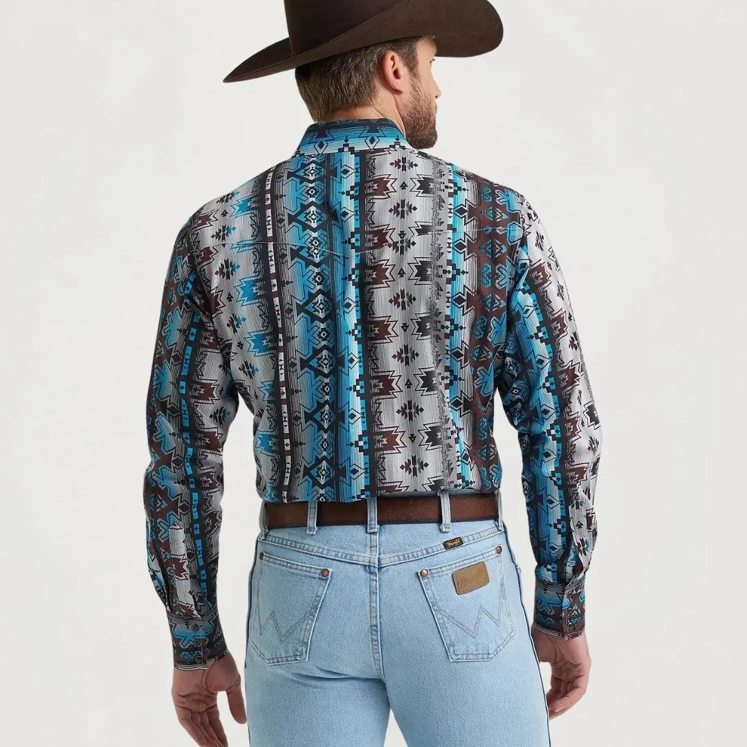 Wrangler Men's Checotah Long Sleeve Button Up Shirt Grey Multi