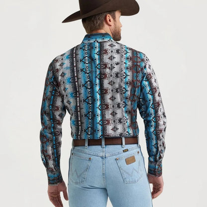 Wrangler Men's Checotah Long Sleeve Button Up Shirt Grey Multi