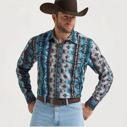 Wrangler Men's Checotah Long Sleeve Button Up Shirt Grey Multi