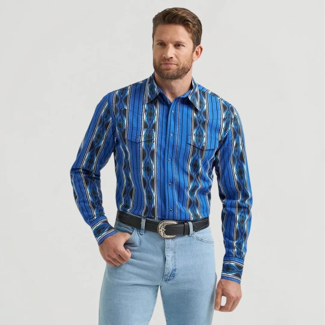 Wrangler Men's Checotah Long Sleeve Shirt Denim Blue