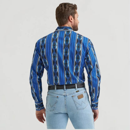 Wrangler Men's Checotah Long Sleeve Shirt Denim Blue
