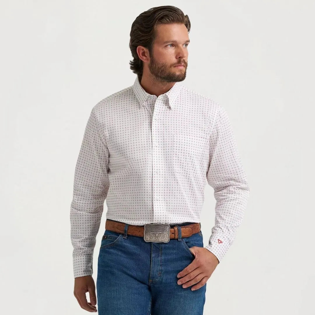 Wrangler Men's Cody Johnson Long Sleeve Button Down Red/White