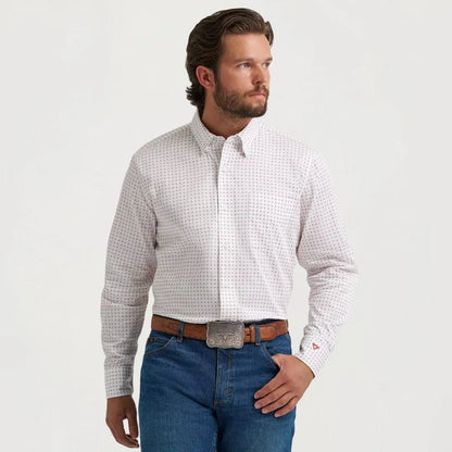 Wrangler Men's Cody Johnson Long Sleeve Button Down Red/White
