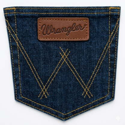 Denim pocket with Wrangler logo on a white background