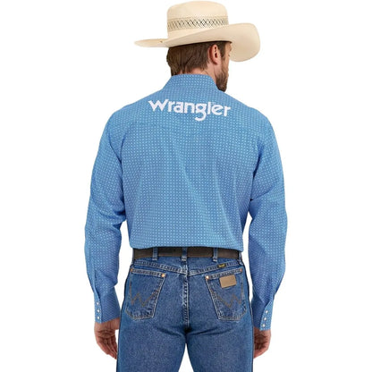 Wrangler Men's  Logo Long Sleeve Shirt - Classic Fit Blue Snaps