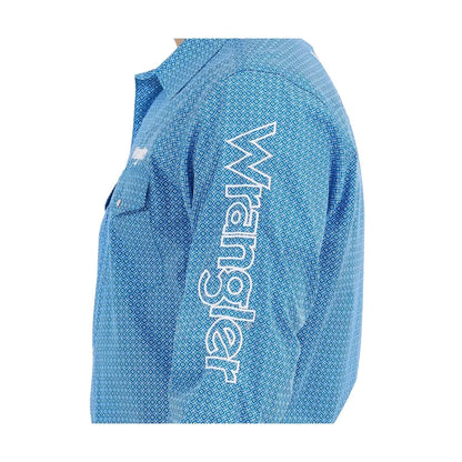 Wrangler Men's  Logo Long Sleeve Shirt - Classic Fit Blue Snaps